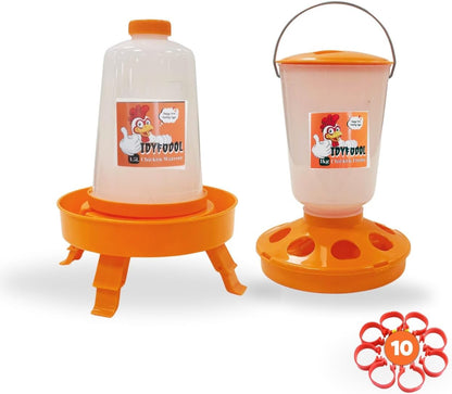 Chicken Feeder and Waterer Set with Adjustable Legs